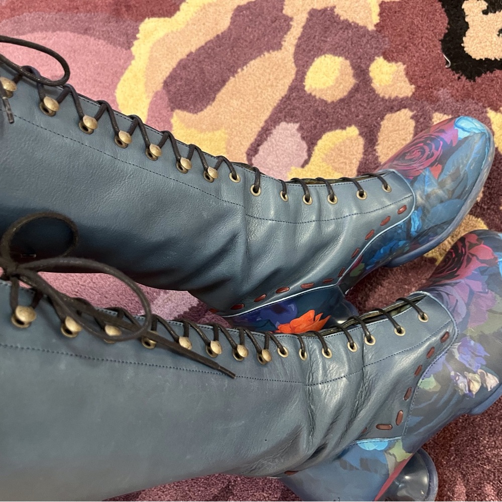 John Fluevog Blue and Red Lace Up Boots - Picture 3 of 15